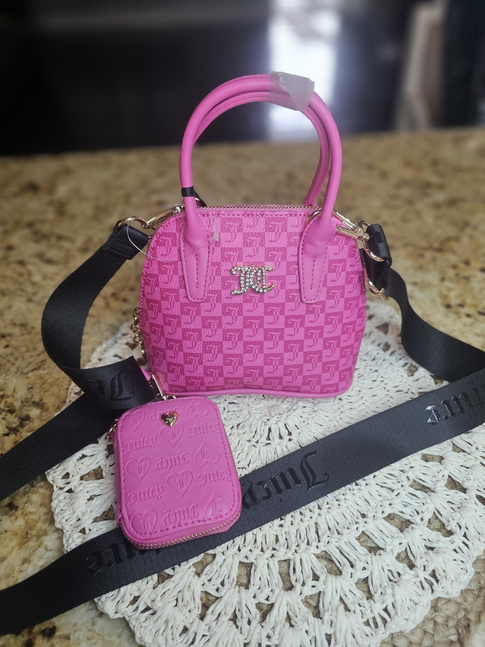 New Juicy Couture Hot Pink Mini Dome Satchel with Detachable Strap